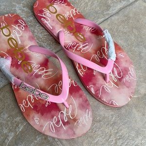 bebe Flip Flops NWT Size 7 Rhinestones on each one side of shoe. Beach, pool